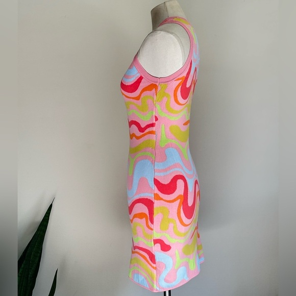 Nicole Miller Knit Psychedelic Colorful Wave Pattern Bodycon Sleeveless Dress XS - Picture 5 of 6
